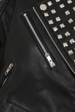 Women's Bold Cropped Black Genuine Leather Biker Jacket