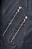 Women's Sleek Navy Blue Genuine Leather Moto Jacket