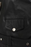 Women's Bold Cropped Black Genuine Leather Biker Jacket