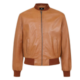 Men's Tan Genuine Leather Bomber Jacket – Style & Comfort