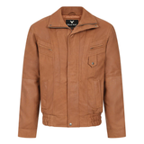 Men's Genuine Tan Leather Jacket - Classic Bomber Regular Fit