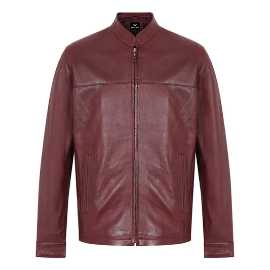 Men's Maroon Red Genuine Leather Jacket