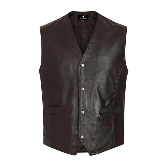 Mens Leather Waistcoat Gilet Formal Classic Brown - Real Leather