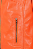 Women's Orange Genuine Leather Biker Jacket
