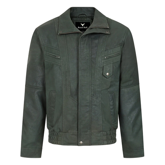 Men's Buff Green Real Leather Classic Blouson Jacket