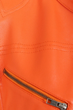 Women's Orange Genuine Leather Biker Jacket