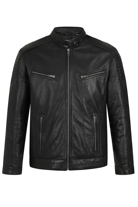 Men’s Black Real Leather Biker Jacket - Refined Style