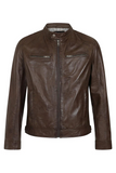 Men's Brown Leather Motorcycle Jacket - Timeless & Stylish