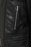 Women's Black Genuine Leather Biker Jacket with Asymmetric Zip
