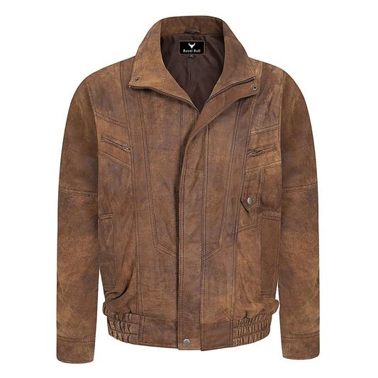 Men's Brown Buff Real Leather Classic Blouson Jacket