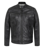 Men's Grey Genuine Leather Biker Jacket