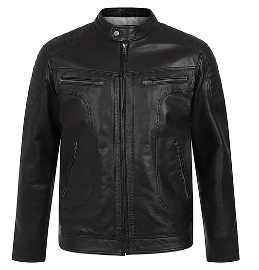 Men's Black Genuine Leather Biker Jacket – Classic Fit