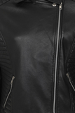Women's Quilted Black Genuine Leather Moto Jacket with Zip Cuffs