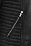Women's Quilted Black Genuine Leather Moto Jacket with Zip Cuffs