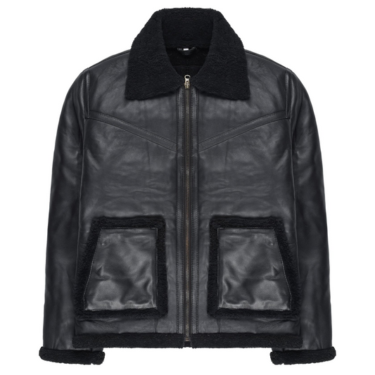 Men's Genuine Shearling flight Bomber Sheepskin Leather Jacket