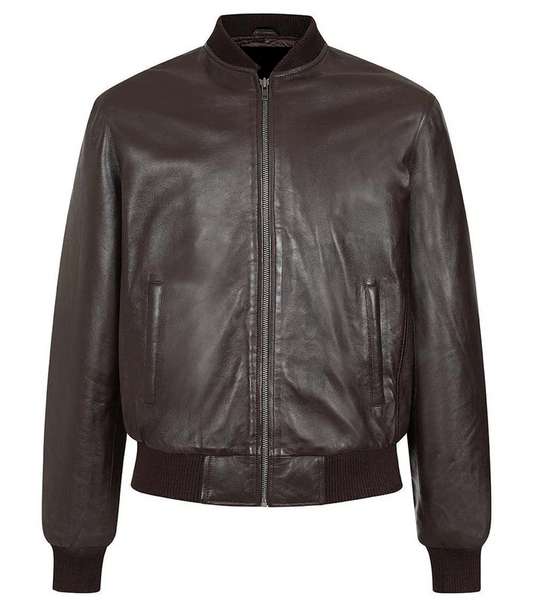 Men's Classic Genuine Leather Bomber Jacket