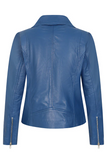 Women's Blue Genuine Leather Moto Jacket – Stud Collar