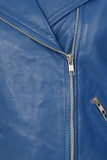 Women's Blue Genuine Leather Moto Jacket – Stud Collar
