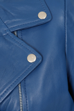 Women's Blue Genuine Leather Moto Jacket – Stud Collar