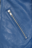 Women's Blue Genuine Leather Moto Jacket – Stud Collar
