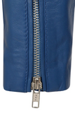 Women's Blue Genuine Leather Moto Jacket – Stud Collar
