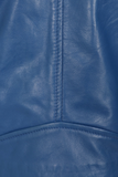 Women's Blue Genuine Leather Moto Jacket – Stud Collar