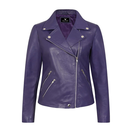 Women’s Purple Biker Leather Jacket – Premium Leather