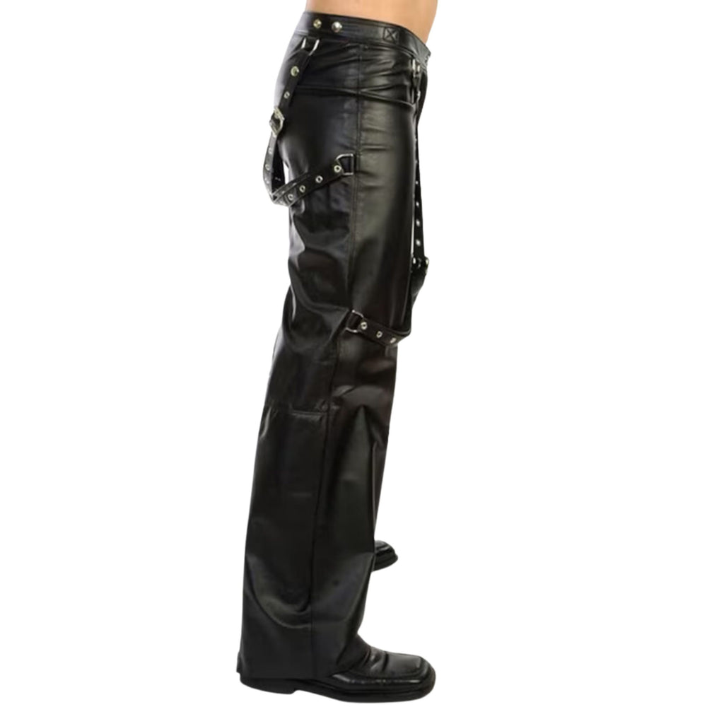 Adornica Men's Black Genuine Leather Motorcycle Pants