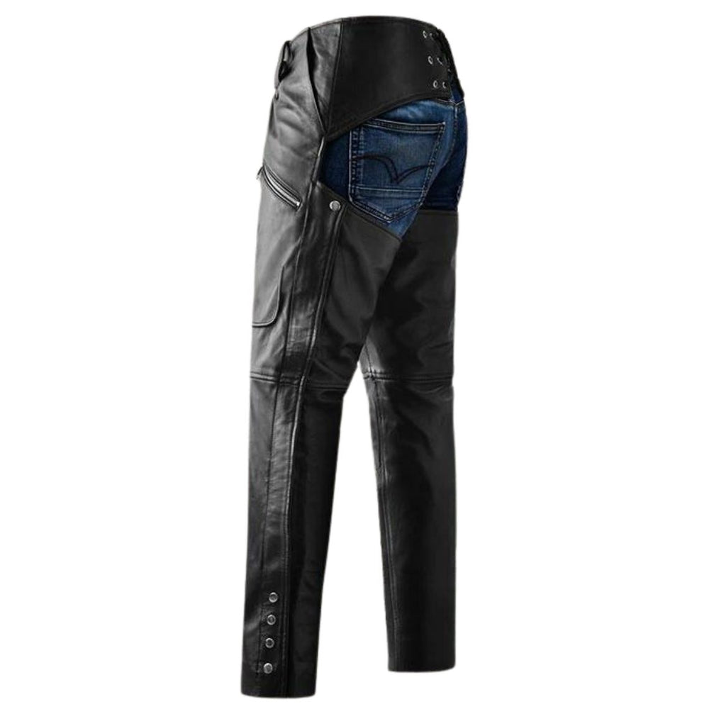 Alison Women's Black Leather Motorcycle Chaps