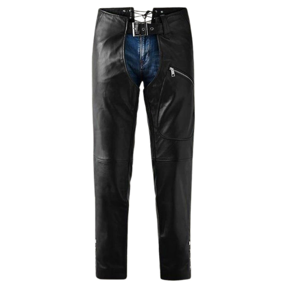 Alison Women's Black Leather Motorcycle Chaps