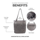 Clover Handmade Genuine Leather Tote Bag Gray