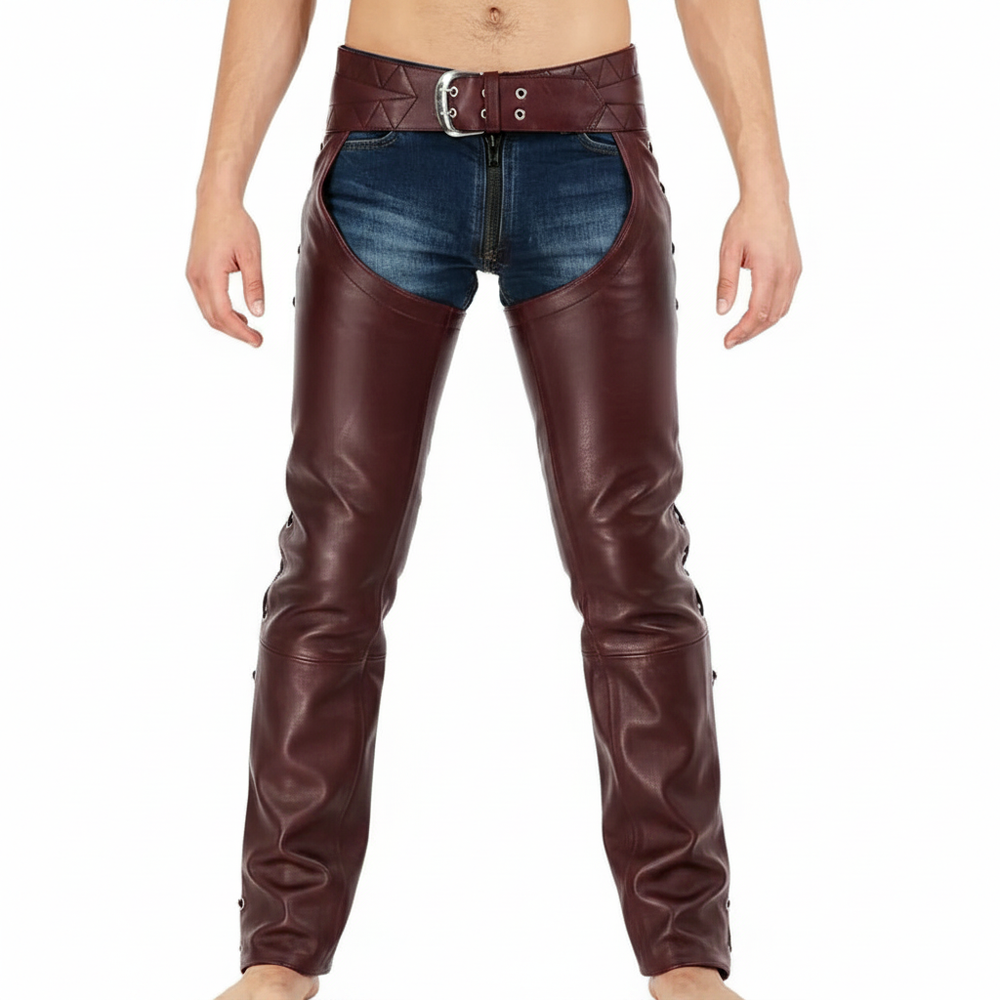 Dean Men's Black Genuine Leather Motorcycle Chaps