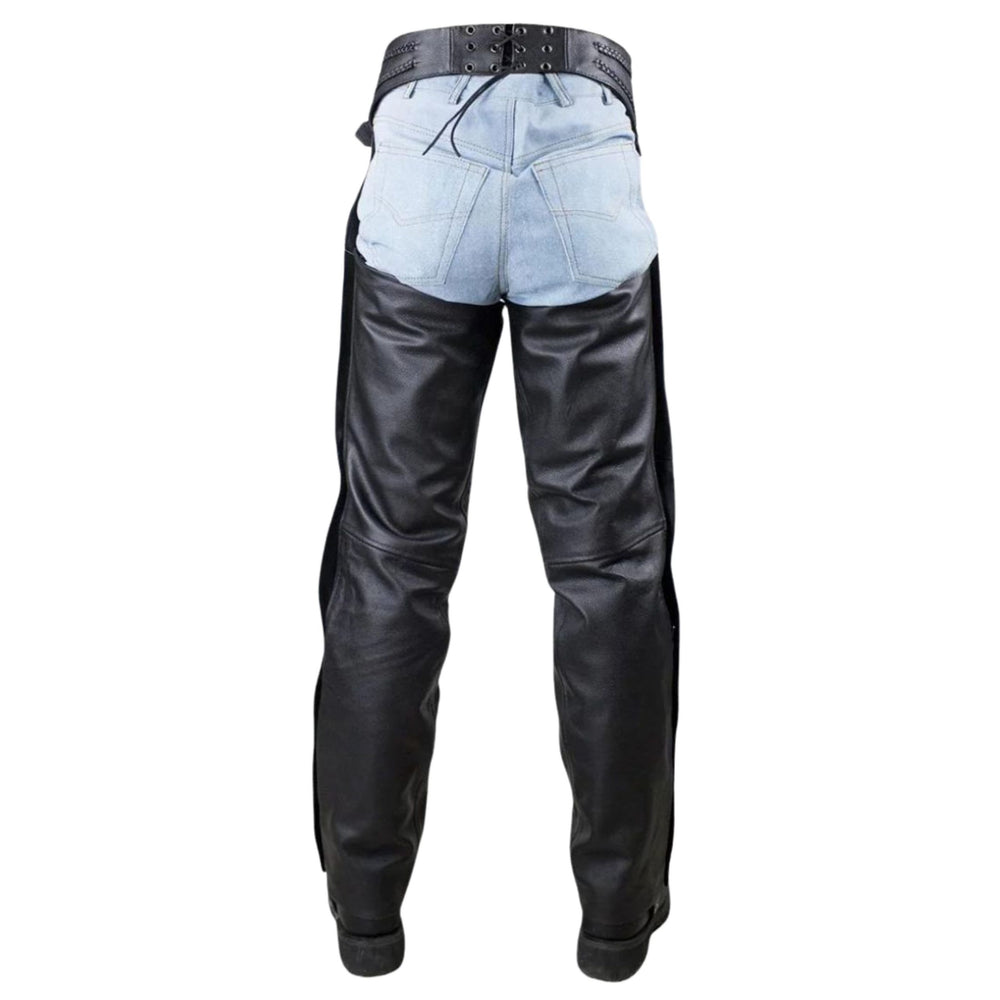 Road Master Men's Black Leather Motorcycle Chaps