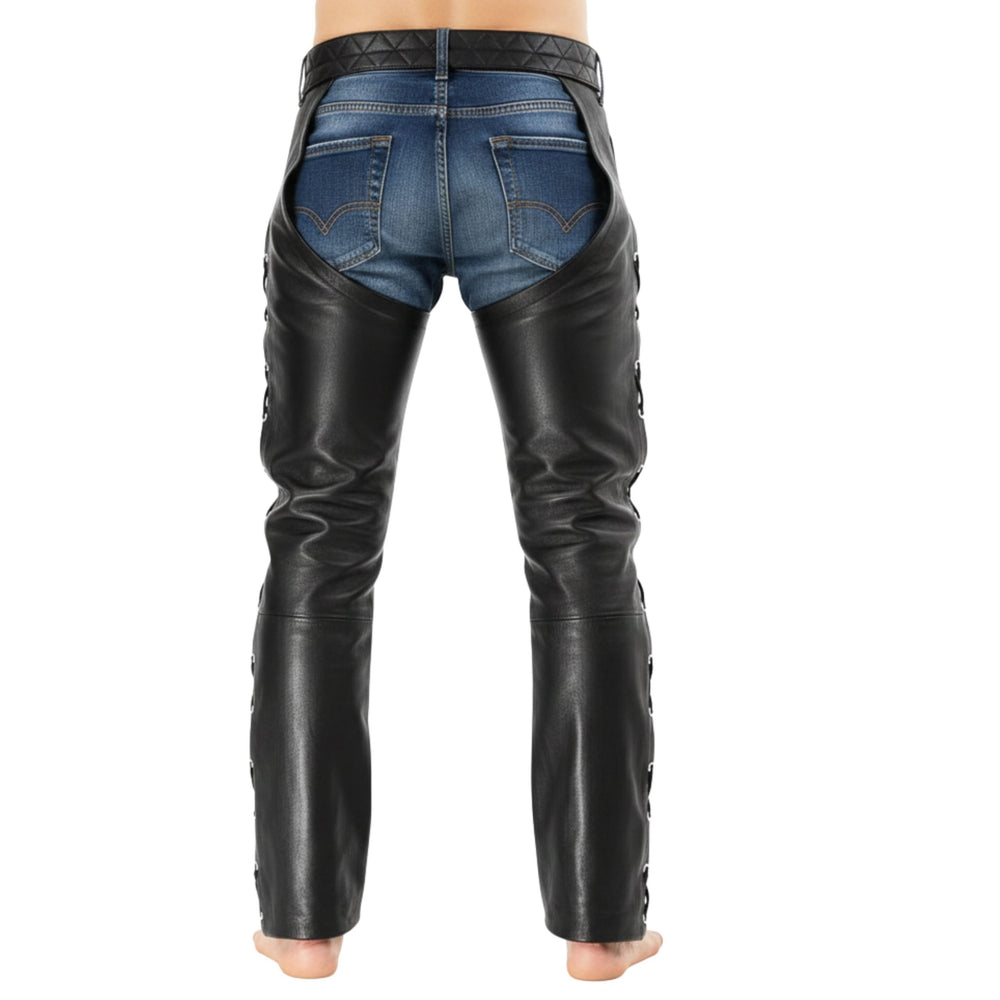Dean Men's Black Genuine Leather Motorcycle Chaps