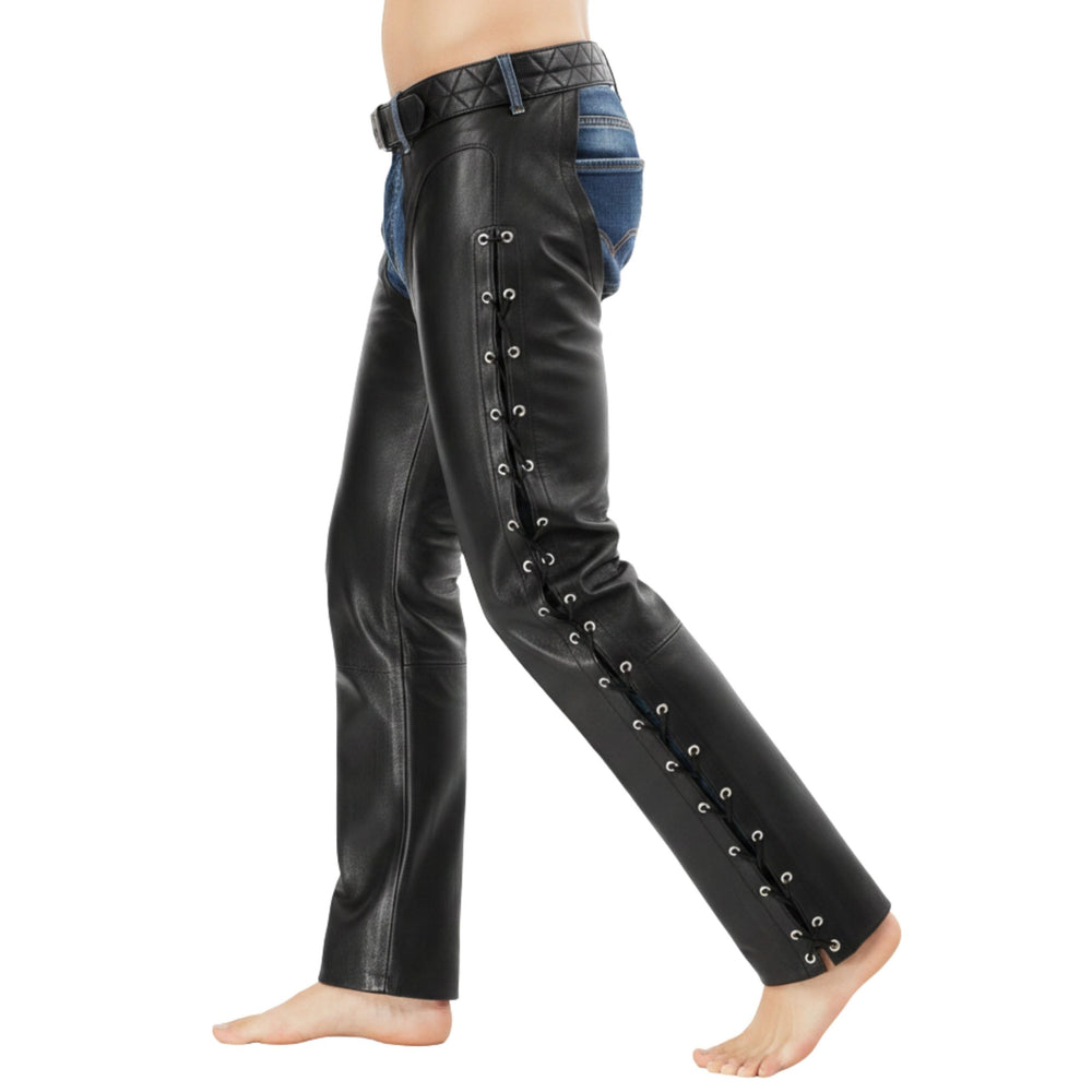 Dean Men's Black Genuine Leather Motorcycle Chaps