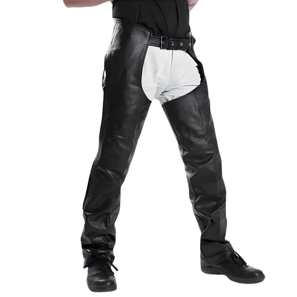 Rraiden Men's Black Leather Motorcycle Chaps