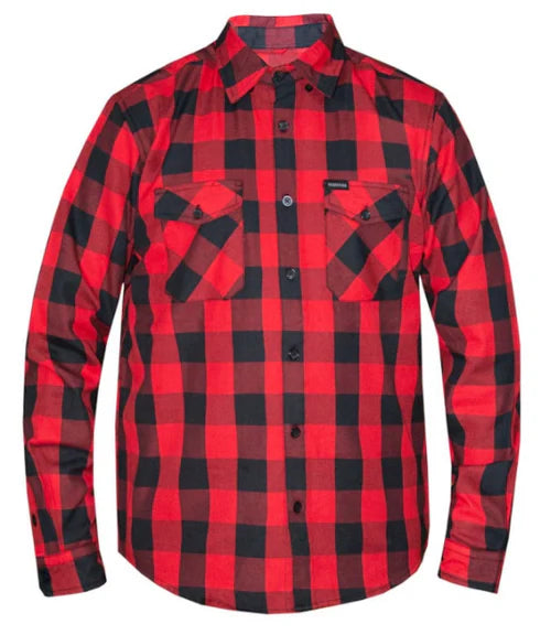 Men's Black & Red Flannel Shirt with Reflective Skull Back Print