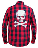 Men's Black & Red Flannel Shirt with Reflective Skull Back Print
