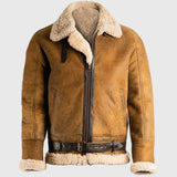 Men's Brown Leather Fur-Lined Bomber Jacket – Premium Edition