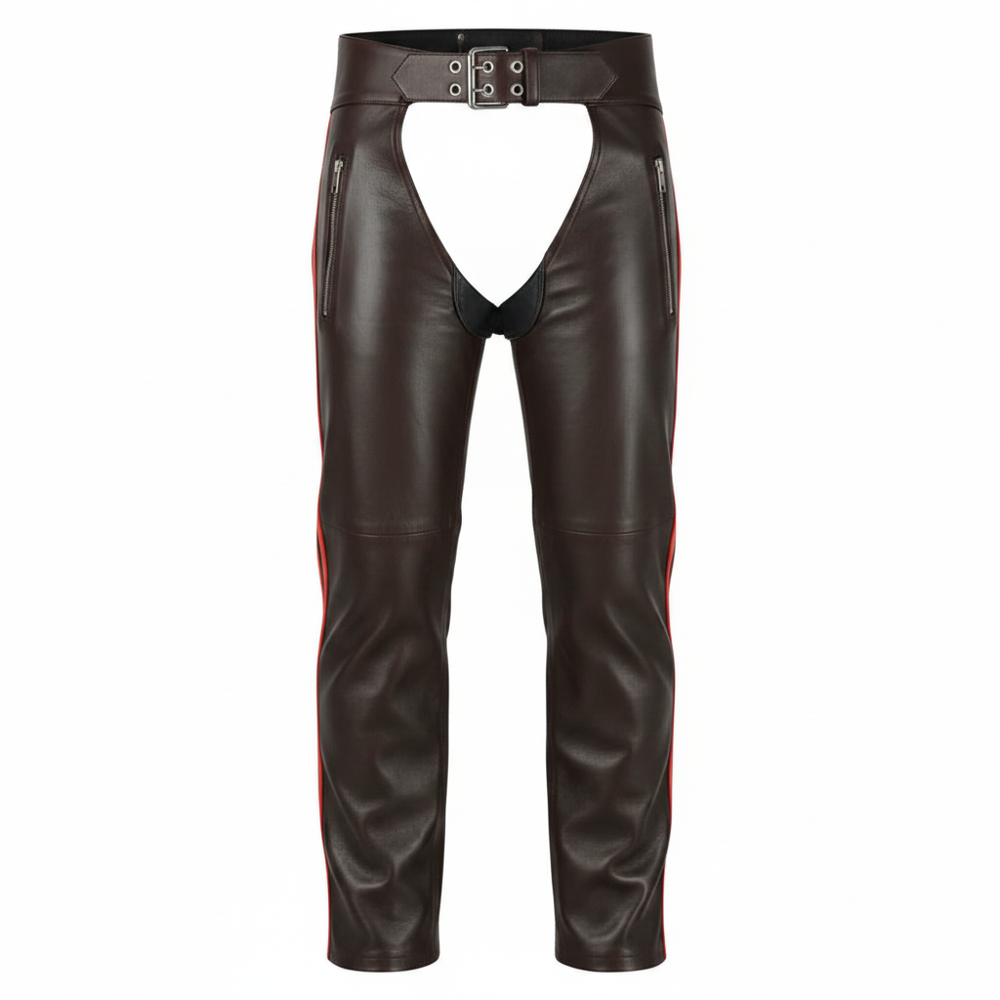 Midnight Men's Black Leather Motorcycle Chaps