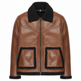 Men's Genuine Shearling Flight Bomber Sheepskin Leather Jacket