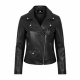 Women's Sleek Navy Blue Genuine Leather Moto Jacket