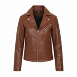 Women's Black Genuine Leather Biker Jacket with Asymmetric Zip