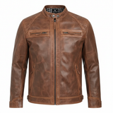 Men's Brown Real Leather Biker Jacket – Classic Style