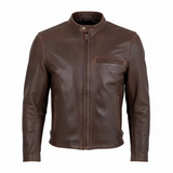 Brown Leather Motorcycle Jacket – All-Season Riding Jacket with Armor Pockets