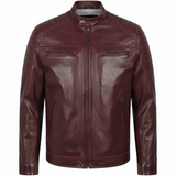 Men's Grey Genuine Leather Biker Jacket