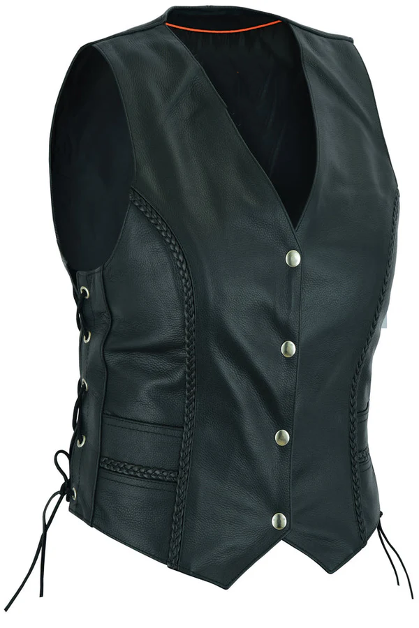 Women's Braided Genuine Leather Motorcycle Vest