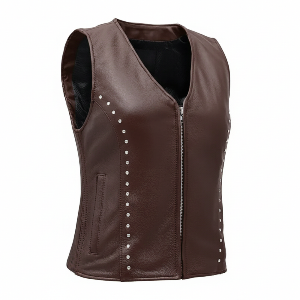 Women Genuine Leather Motorcycle Vest