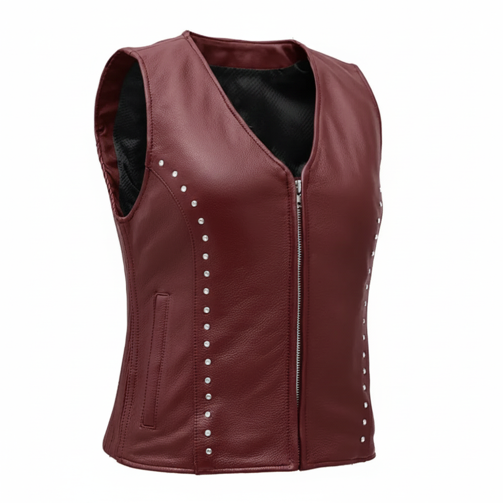 Women Genuine Leather Motorcycle Vest
