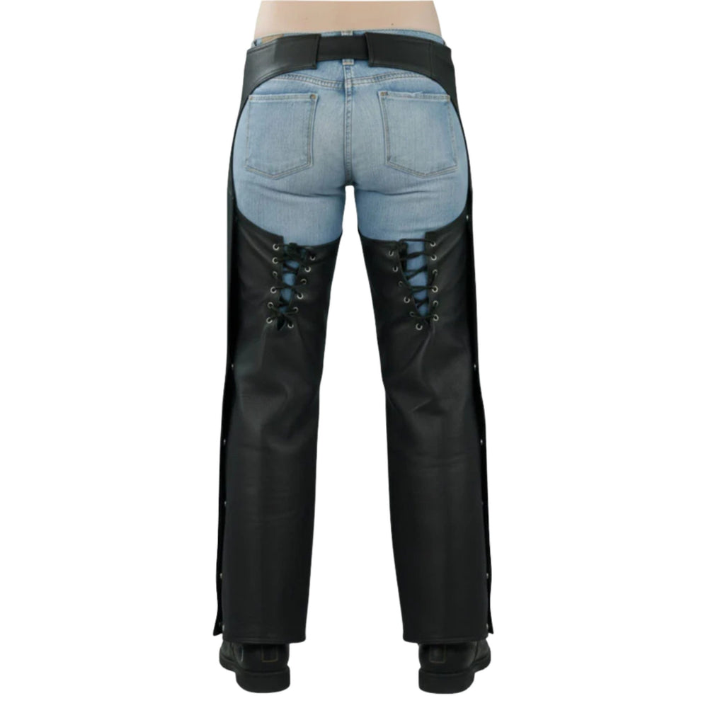 Horza Women's Black Genuine Leather Motorcycle Chaps
